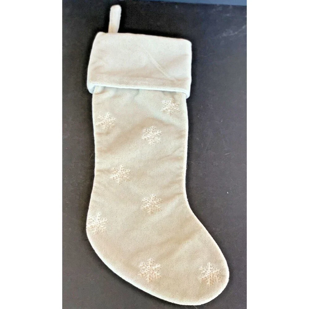 NEW Crate and Barrel Ivory Faux Mohair Velveteen Stocking 21” Snowflake Neutral